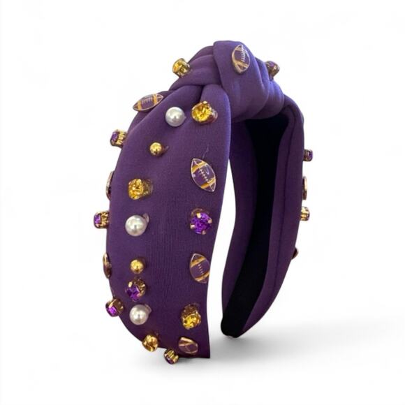 Football Bling Knotted Headband | Embellished Game Day Headband | Gift for Her - Picture 2 of 3